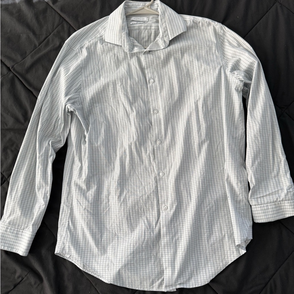 Calvin Klein Men's White Checkered Dress Shirt